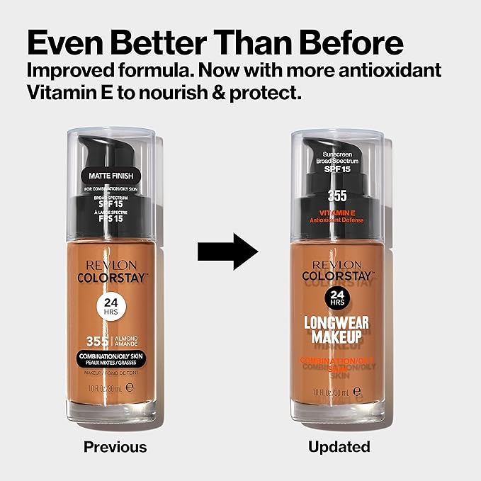 Revlon Liquid Foundation, ColorStay Face Makeup for Combination & Oily Skin, SPF 15, Medium-Full Coverage with Matte Finish, Ivory (110), 1.0 oz-BrightBean Baby