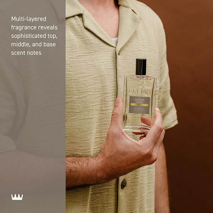 Cremo Cologne for Men - Vintage Suede Mens Cologne Spray- A Combination of White Moss, Rich Amber, and Smooth Suede, Fragrances For Men, 3.4 Fl Oz-BrightBean Baby