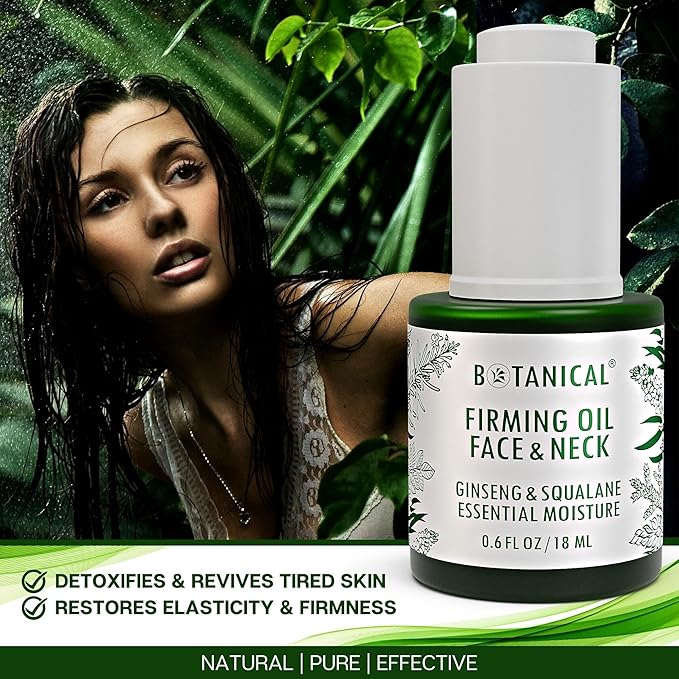 Botanical Face & Neck Firming Oil | Anti-Wrinkle Ginseng & Squalane Serum w/Gua Sha Lift Scraper | Organic, Pure, Natural Skincare (0.6 fl oz | 18 ml)-BrightBean Baby