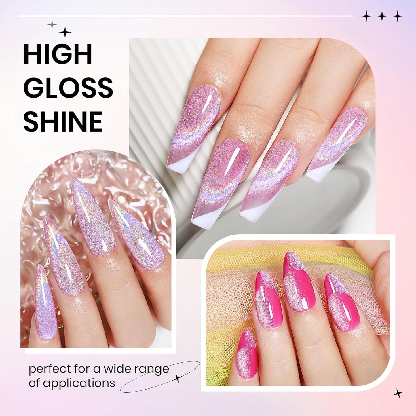 Pink Rainbow Cat Eye Gel Nail Polish Glitter Holographic Gel Polish with Magnetic Stick for a Glittery Iridescent Galaxy Effect Soak Off UV Lamp Perfect for Nail Art & DIY Manicures at Home-BrightBean Baby
