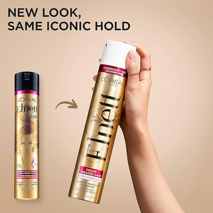 L'Oreal Paris Hair Care Elnett Satin Extra Strong Hold Hairspray For Color Treated Hair, Long Lasting Plus Humidity Resistant Hair Spray, 11 oz, (Pack of 2)-BrightBean Baby