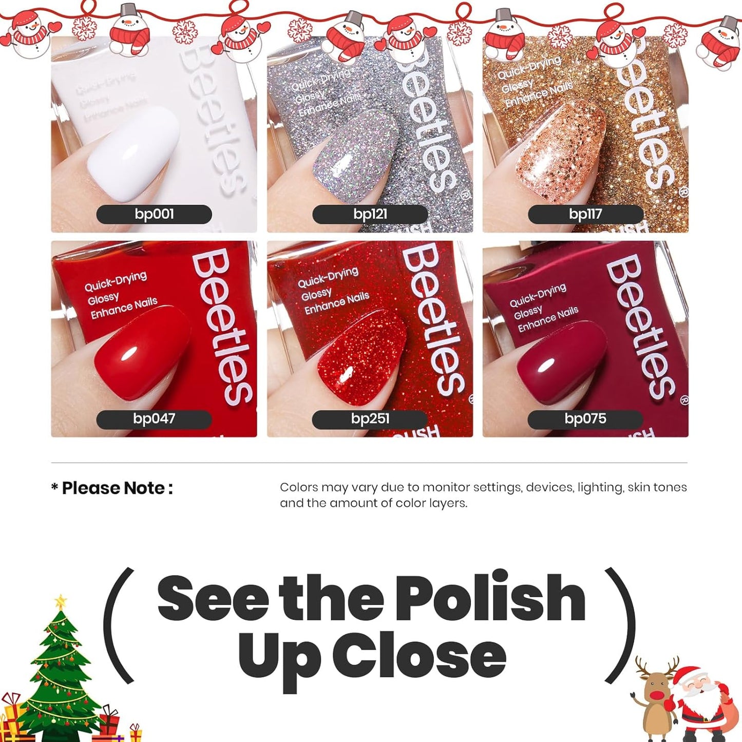 Beetles Red Nail Polish: 6Pcs Glitter Burgundy Red Sparkle Nail Polish Set, Quick Dry & Long Lasting Brilliant Overture White Silver Diy 4th of July Nail Art Design Gifts for Women-BrightBean Baby