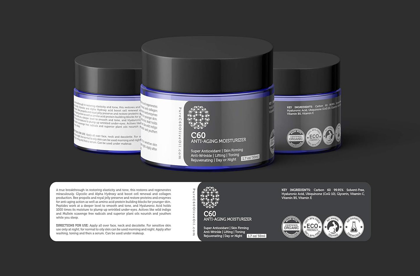 C60 Complete Skin Care Solution - Anti Aging Moisturizer, Mask, Eye Cream and Serum with Carbon 60 Superantioxidant - Brightening for Dark Spots, Even Skin Tone, Eye Area, Fine Lines & Wrinkles-BrightBean Baby