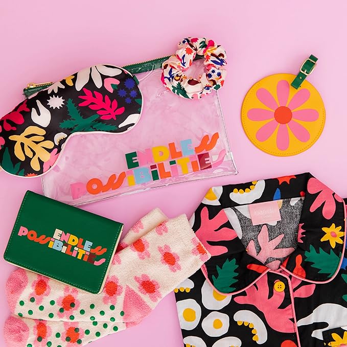 ban.do Getaway Travel Accessories Set, Vacation Essentials Pack Includes Zipper Pouch, Eye Sleeping Mask, Luggage Tag, and Hair Scrunchie, Endless Possibilities-BrightBean Baby