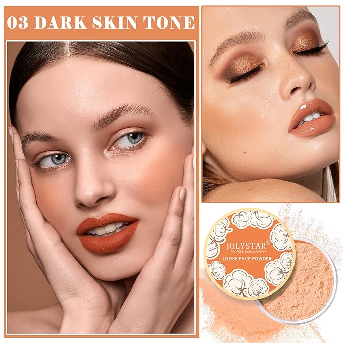 Setting Powder Loose Face Powder Matte Soft Smooth Oil Control Long Lasting Loose Setting Powder Makeup For Natural Flawless #03 Dark Skin Tone-BrightBean Baby