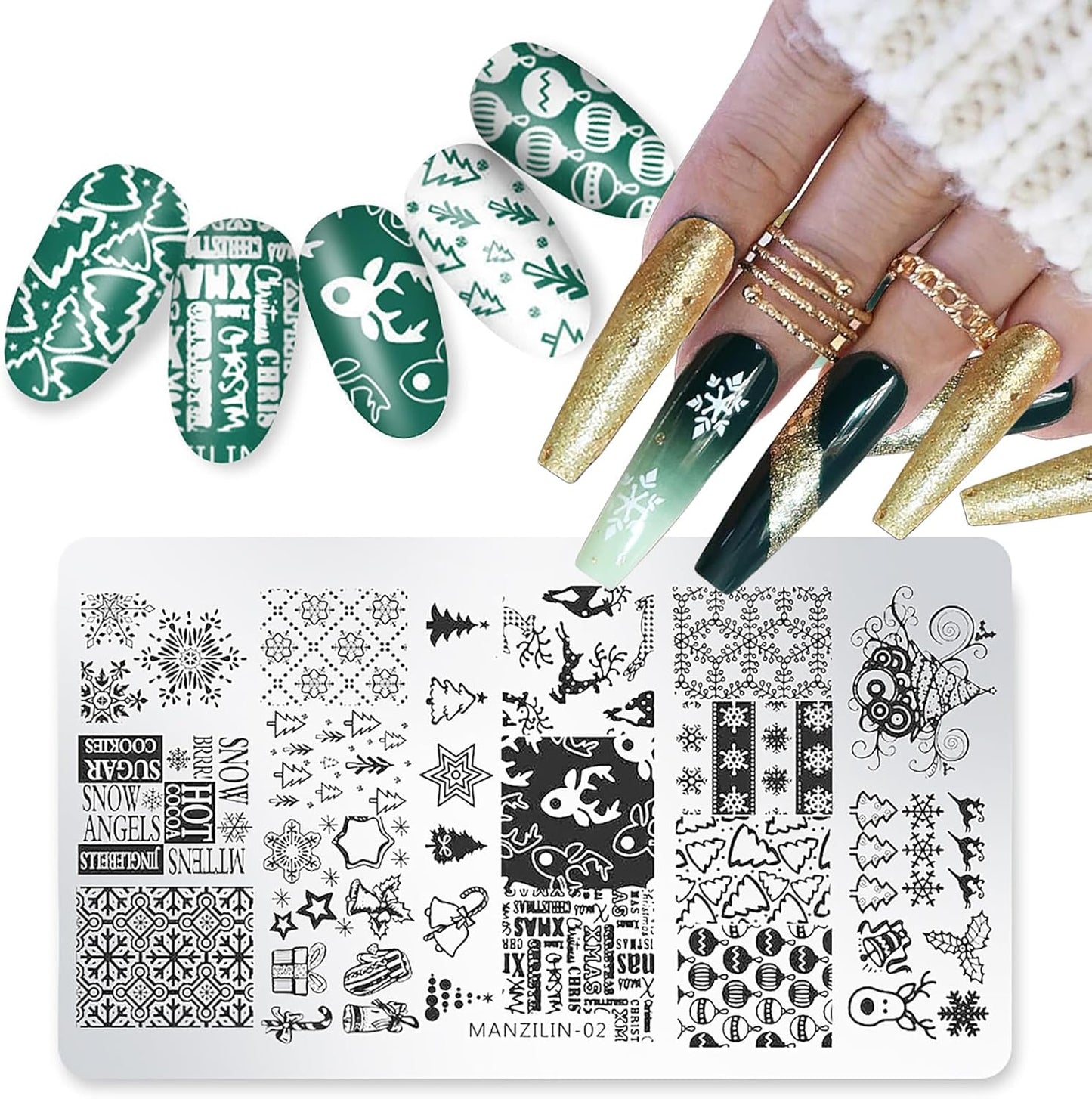 Christmas Nail Stamping Plates - Winter Stamp Kit with Snowflake, Santa Claus, Christmas Tree, Elk & Candy Bells Designs - DIY Stainless Steel Nail Image Polish Template Kit (8Pcs)-BrightBean Baby