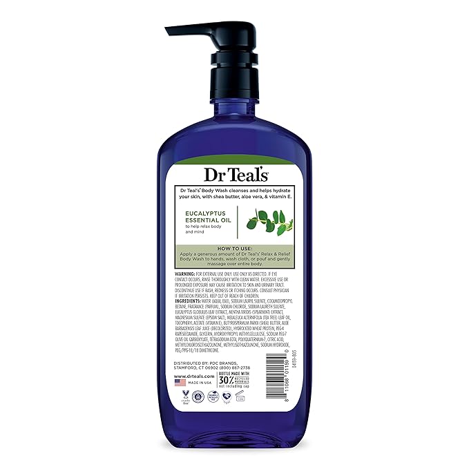 Dr Teal's Body Wash with Pure Epsom Salt, Relax & Relief with Eucalyptus & Spearmint, 24 fl oz (Pack of 4) (Packaging May Vary)-BrightBean Baby