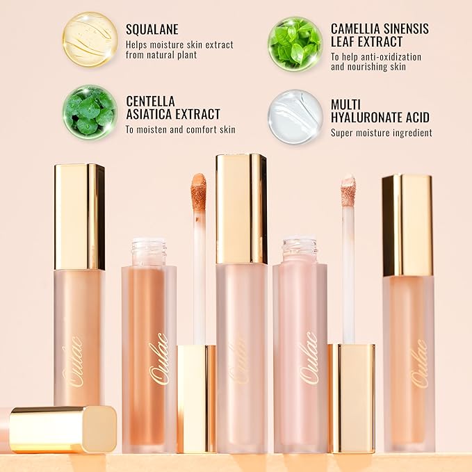 Oulac Concealer Full Coverage, Concealer Stick for Dark Circles, Hydrating Concealer Infused with Hyaluronic Acid, Lightweight, Long Lasting, Vegan Concealer 3.8ml, Shade: C2 Ivory-BrightBean Baby