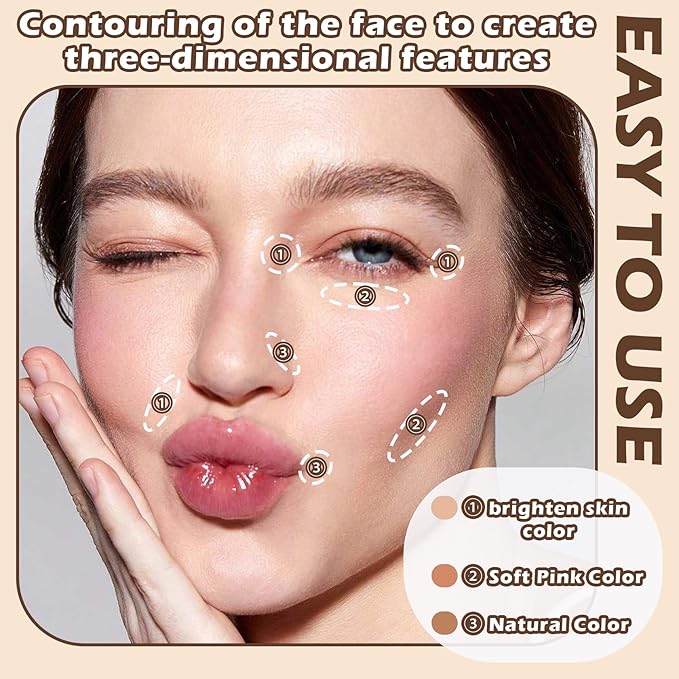 3 Colors Correcting Concealer Palette,Full Coverage Cream Contour Palette,Professional Contouring Foundation Long Wear Highlighting Concealer Contour Cream Makeup Palette with Brush-BrightBean Baby