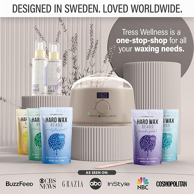 Tress Wellness Waxing Kit for Sensitive Skin – Safe for Face & Skin, Prep & Aftercare Spray, Easy to Use – At-Home Kit for Face, Bikini, Brazilian & Full Body - Digital Display, Beige-BrightBean Baby