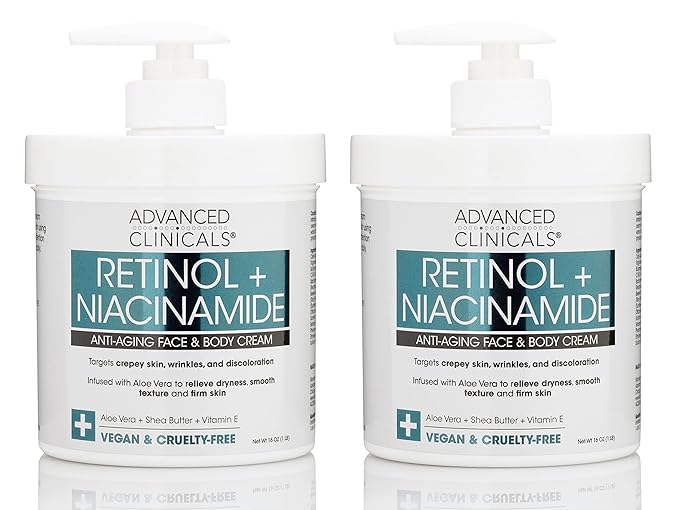 Advanced Clinicals Retinol Body & Face Lotion W/Niacinamide, Dry Skin Face Moisturizer & Crepey Skin Care Treatment, Anti Aging Retinol Cream Reduces Look Of Wrinkles, Sagging Skin, & Age Spots, 2PC-BrightBean Baby