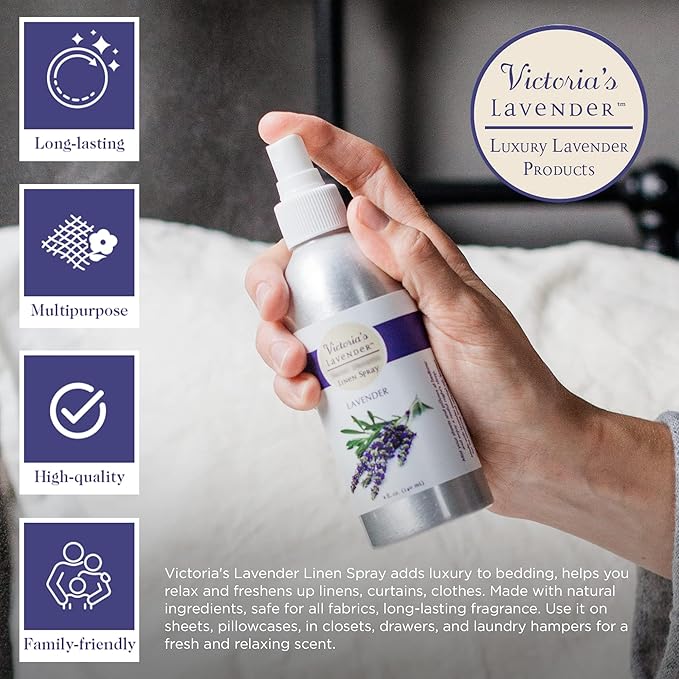 Victoria's Lavender Pillow and Linen Spray Mist (8 oz) and Aromatherapy Body Mist (4 oz) - After Sun Solar Recovery Spray with Aloe Vera and Lavender Essential Oil - Set of 3 – Made in the USA-BrightBean Baby