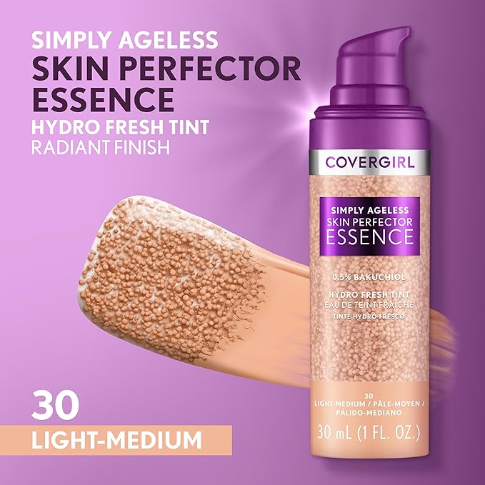 Covergirl Simply Ageless Skin Perfector Essence Foundation Bundle with Shades 50 Medium-Tan and 30 Light-Medium, 1oz Each-BrightBean Baby