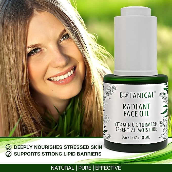 Botanical Radiant Face Oil | Skin Brightening Turmeric & Vitamin C Serum w/Gua Sha Lift Scraper | Organic, Pure, Natural Skincare (0.6 fl oz | 18 ml)-BrightBean Baby