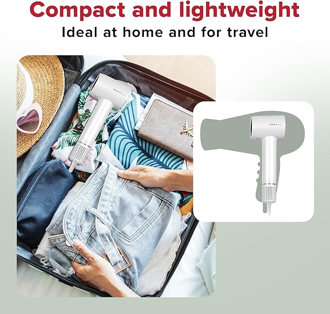 GroWell Ionic Hair Dryer, High-Speed Brushless Motor Professional Blow Dryer for Fast Drying, Low Noise, Lightweight, Compact Hair-Dryer with Diffuser for Curly Hair-BrightBean Baby