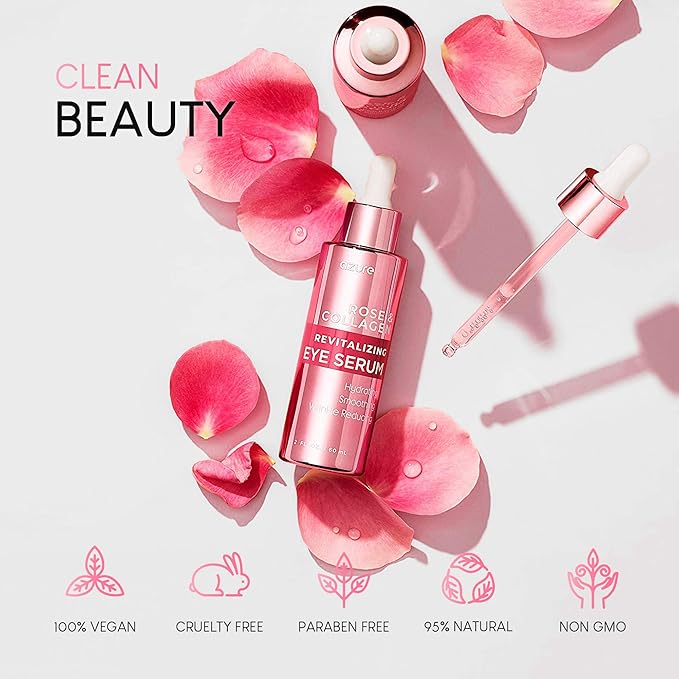 AZURE Rose & Collagen Revitalizing Eye Serum - Hydrating & Smoothing | Reduces Wrinkles, Fine Lines & Under Eye Bags | Minimize Signs of Aging | Made in Korea - 60mL-BrightBean Baby