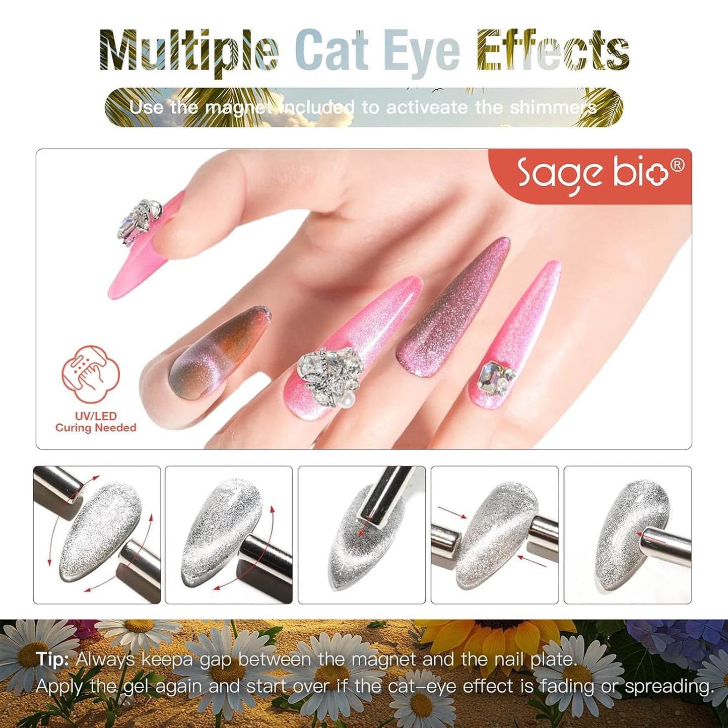 Cat Eye Gel Nail Polish, 15ml Magnetic Gel, High-Gloss Finish, Long-Lasting, DIY Manicure Kit with Magnet Stick, Stunning 3D Magnetic Effect, 02-BrightBean Baby