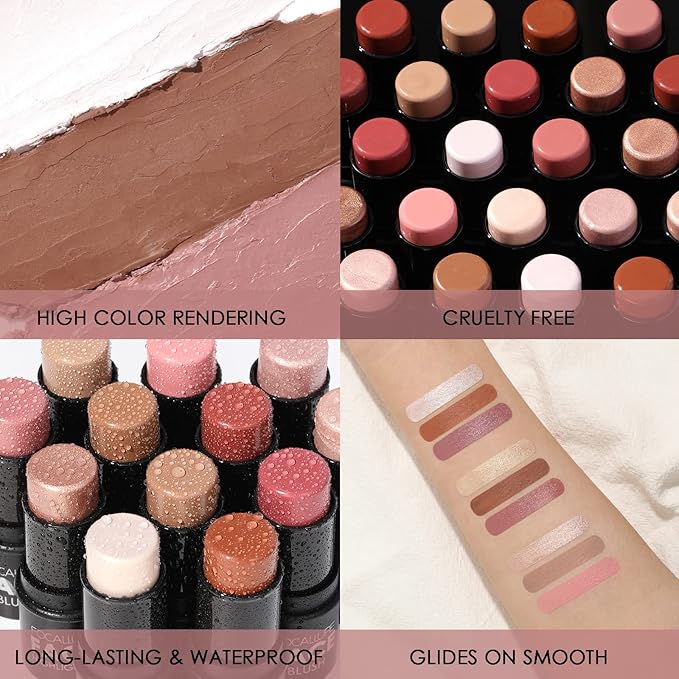 FOCALLURE 3 Pcs Cream Contour Sticks,Shades with Highlighter & Bronzer & Blush,Non-greasy Long-wear Face Contouring Pen,Easy to Sculpt the Face and Create a Lightweight Finishing Makeup,UNIVERSAl-BrightBean Baby