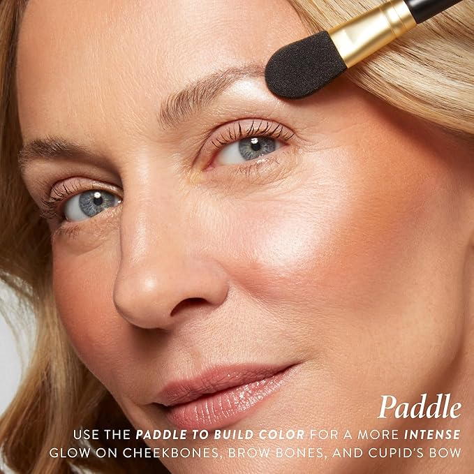 LAURA GELLER NEW YORK Dual-Ended Highlighter Brush - Multipurpose Makeup Brush for Highlighter, Blush, Bronzer and More - Includes Dual-Fiber Vegan Bristles and Satin Paddle for Flawless Application-BrightBean Baby