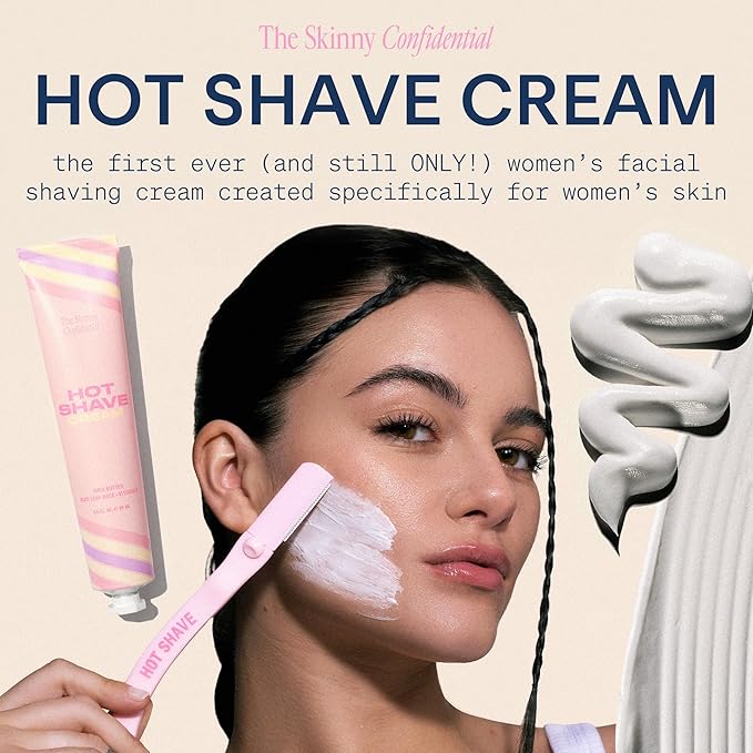 The Skinny Confidential Shave Cream - Women's Face Shaving Cream for Dermaplaning to Remove Facial Hair & Peach Fuzz - Nourishing & Moisturizing Shea Butter, Aloe Leaf Juice & Vitamin E