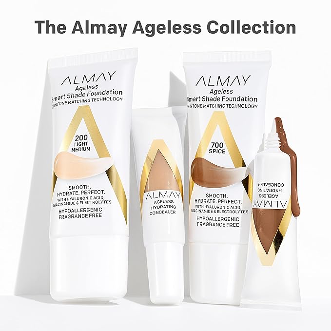 Almay Anti-Aging Foundation, Smart Shade Face Makeup with Hyaluronic Acid, Niacinamide, Vitamin C & E, Hypoallergenic-Fragrance Free, 200 Light Medium, 1 Fl Oz (Pack of 1)-BrightBean Baby