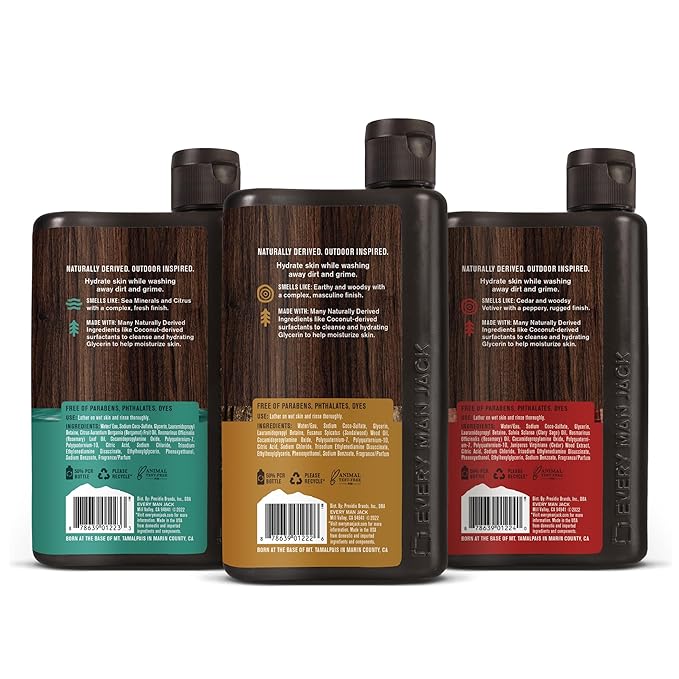 Every Man Jack Men's Body Wash Variety Pack - Includes 3 Body Washes with Natural Ingredients & Incredible Scents - Amber + Sandalwood, Cedar + Red Sage, Sea Minerals + Citron Fragrances-BrightBean Baby