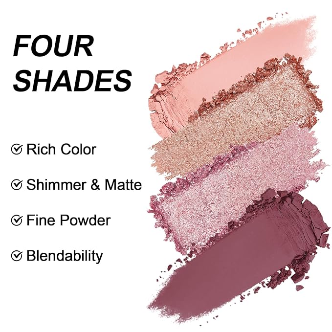 Erinde 4 Colors Eyeshadow Palette Eye Shadow Makeup, Matte Shimmer Metallic Purple Mauve Nude Neutral Eyeshadow, Long Wearing, Velvety Pigmented Blendable, Quad Eye Shadow Palette, 03-BrightBean Baby