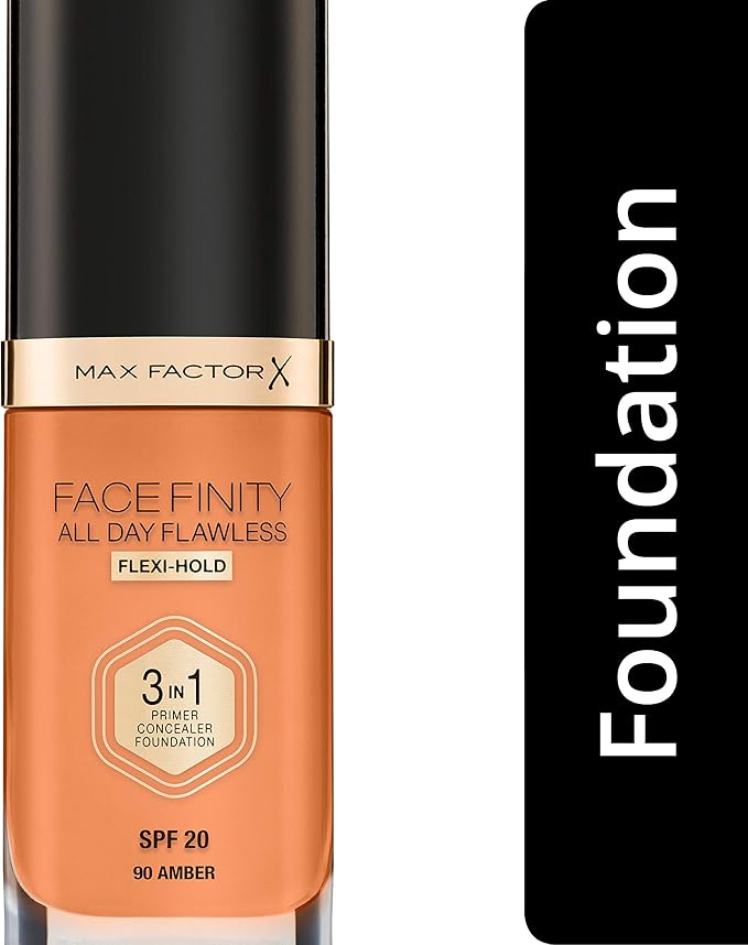 Max Factor Facefinity 3-in-1 All Day Flawless Liquid Foundation, SPF 20-90 Amber, 30 ml-BrightBean Baby