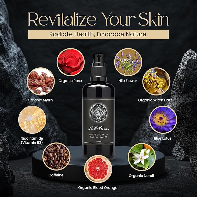 Alitura Angel's Mist Facial Toner – Hydrating & Revitalizing Face Spray with 97% Organic Ingredients – Refreshes, Tightens & Balances for All Skin Types – 100ml-BrightBean Baby