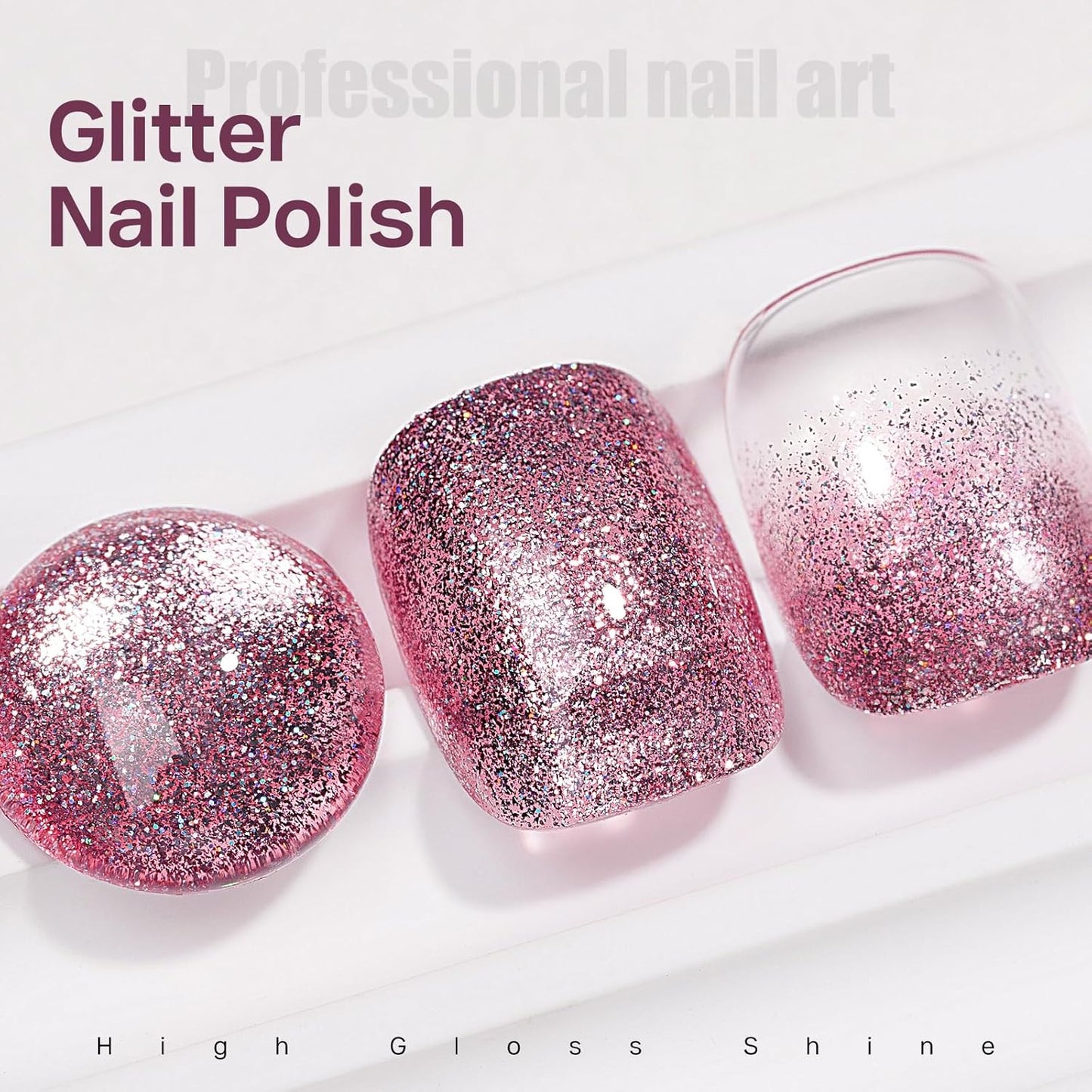 MIZHSE Quick Dry Glitter Pink Nail Polish, Shimmery Nail Polish Air Fast Drying, 15ml High Glossy Sparkly Shiny Nail Lacquer Nail Art Salon Manicure Home-BrightBean Baby