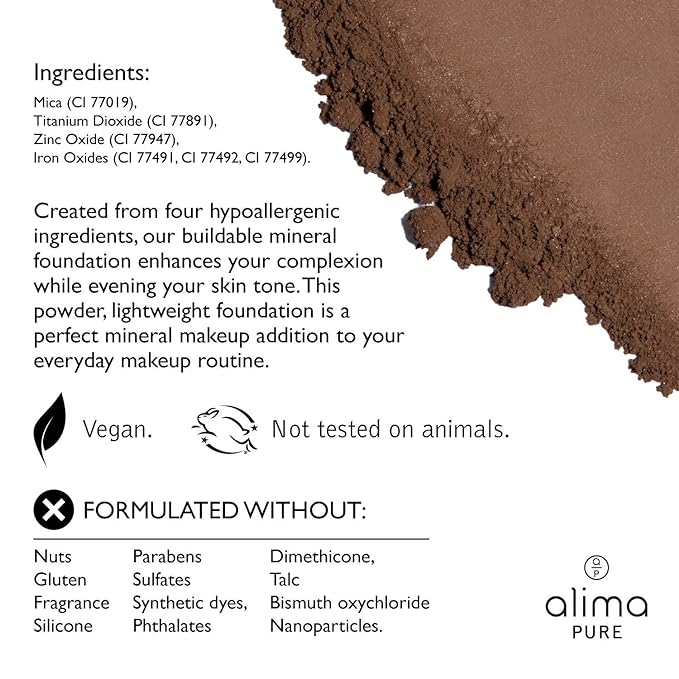 Alima Pure Matte Foundation Loose Mineral Powder Foundation Makeup, Loose Powder Makeup Oil Free Talc Free Powder, Natural Makeup Mineral Foundation Full Coverage Natural Foundation Powder .15 oz/4.5g-BrightBean Baby
