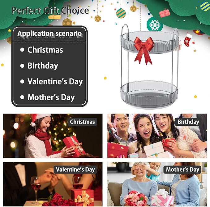 Rotating Makeup Organizer for Vanity, High-Capacity Skincare Clear Make Up Storage Perfume Organizers Cosmetic Dresser Organizer Countertop 360 Spinning (Gray, 2 Tier)-BrightBean Baby