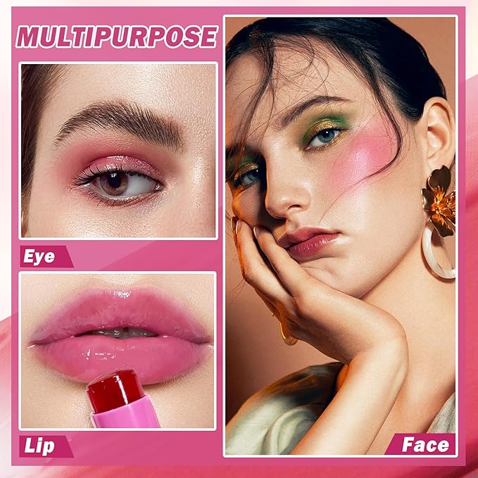 4PCS Cooling Water Jelly Tint Blush Stick for Cheeks,Multi-use Jelly Lip and Cheek Tint Stain,Moisturizing Natural Jelly Blush Stick,Buildable Watercolor Finish - Cruelty Free-BrightBean Baby