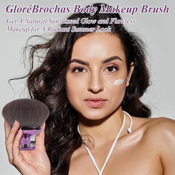 90MM Extra Large Self Tanner Kabuki Makeup Brush – Ultra Soft Dense Vegan Bristles for Body Makeup, Bronzer & Foundation–Applies Tanning Mousse, Lotion & Self Tanner,Wet & Dry (Purple)-BrightBean Baby