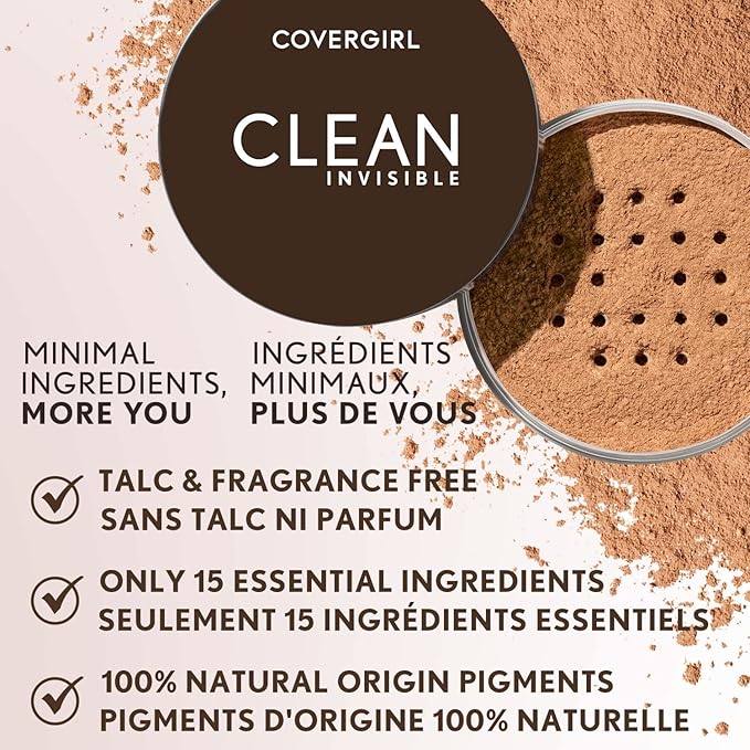 COVERGIRL Clean Invisible Loose Powder - Loose Powder, Setting Powder, Vegan Formula - Translucent Deep, 20g (0.7 oz)-BrightBean Baby