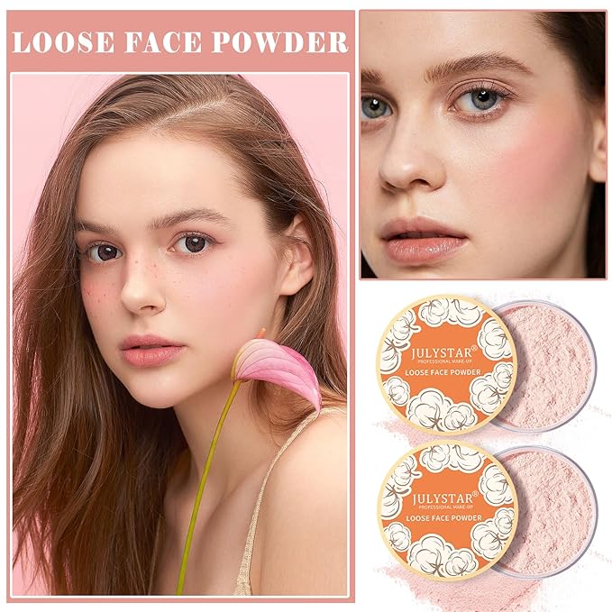 2PCS Pink Setting Powder Loose Face Powder Matte Soft Smooth Oil Control Long Lasting Loose Setting Powder Makeup for Natural Flawless(02# Pink Complexion)-BrightBean Baby