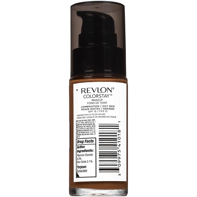 Revlon Liquid Foundation, ColorStay Face Makeup for Combination & Oily Skin, SPF 15, Medium-Full Coverage with Matte Finish, Cappuccino (410), 1.0 oz-BrightBean Baby