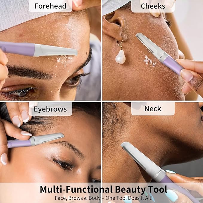 Face Razors for Women, Dermaplane Razor for Women Face, Eyebrow Razor, Facial Razors, Dermaplaning Tool, Reusable Metal Handle with 8 Microblades for Sensitive Skin, Peach Fuzz Remover, Purple