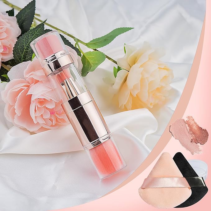 kullder Travel Makeup Brush 5 in 1 Makeup Brush set Blend Sponge Eyebrow Eyeshadow & Blush Brushes for Foundation Concealer Double Ended Makeup Brush with Powder Puff Ideal Womens Gifts-BrightBean Baby