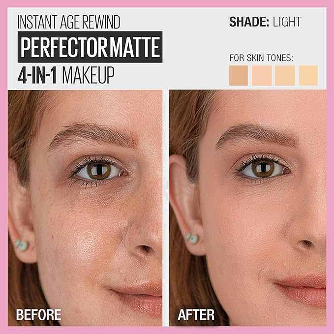 Maybelline Instant Age Rewind Instant Perfector 4-In-1 Matte Makeup, 01 Light, 1 Count-BrightBean Baby