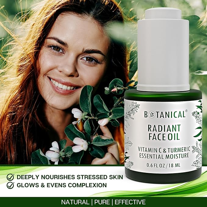 Botanical Radiant Face Oil | Skin Brightening Turmeric & Vitamin C Serum w/Gua Sha Lift Scraper | Organic, Pure, Natural Skincare (0.6 fl oz | 18 ml)-BrightBean Baby