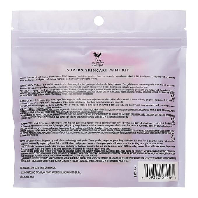 e.l.f. Skin Supers Mini Kit, Skincare Kit With A Toner, Cleanser, Moisturizer & Exfoliating Peel Pads, Brightens, Smooths & Hydrates Skin-BrightBean Baby