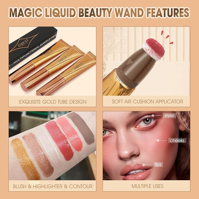 Liquid Contour Beauty Wand, Cream Liquid Contour Stick Matte Bronzer Stick with Cushion Applicator, Lightweight Blendable, Long Lasting Silky Liquid Face Shaping & Contouring Stick | 1# Contour Grey brown-BrightBean Baby