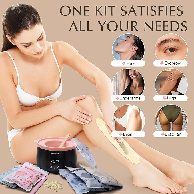 KOTAMU Waxing Kit-Professional Wax Warmer for Women& Men Hair Removal,Black Waxing Machine With Silicone Pot, Sensitive Skin Friendly Body Wax Kit Ideal for Face Bikin Brazilian Leg Home Salon-BrightBean Baby