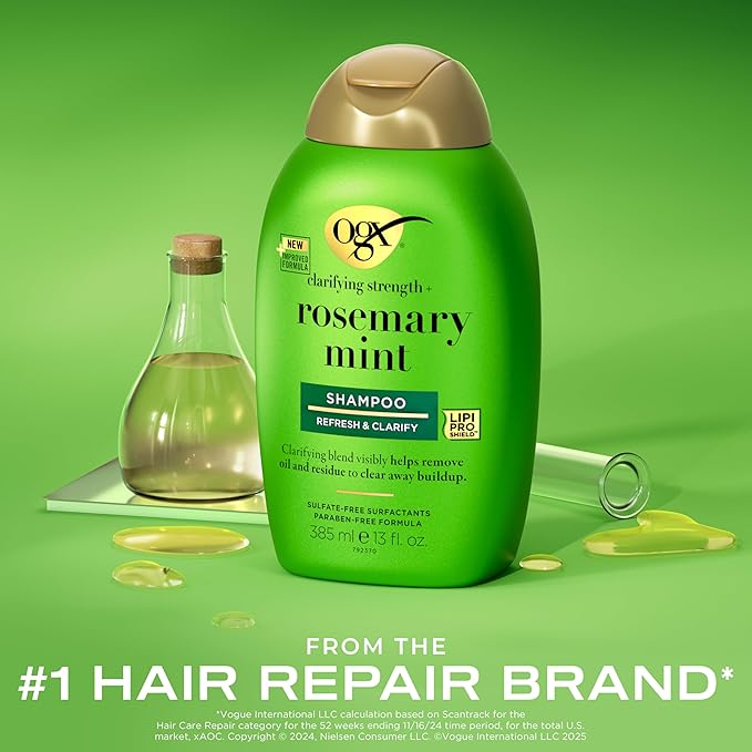 OGX Clarifying Strength + Rosemary Mint Shampoo, Clarifying Shampoo for Oily Hair Visibly Helps Remove Oil & Residue to Clear Away Buildup, Sulfate-Free Surfactants, 13 fl. oz-BrightBean Baby