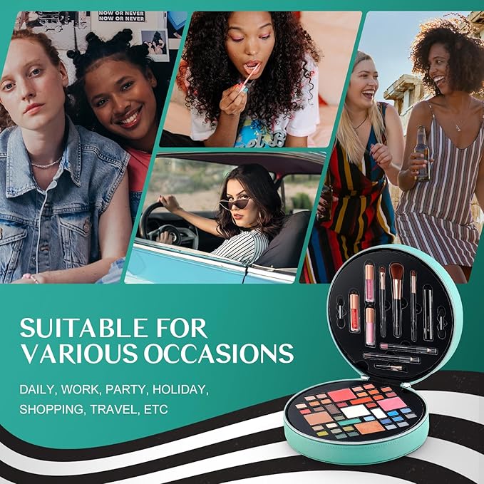 Color Nymph All In One Makeup Kit For Teens With Portable Cosmetics Bag, Multiple Makeups For Begginers As Christmas,New Year,Birthday Gift Included 38-Colors Eyeshadows Lipglosses Brushes(Green)-BrightBean Baby