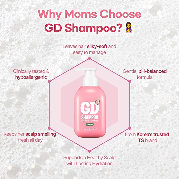 TS GD Shampoo for Girls | Korean Teen Shampoo with Upgraded Probiotics | Anti-Dandruff & Itchy Scalp Relief | Pink Peach Allergy-Free Fragrance | Sulfate-Free (13.53 fl oz, 400ml)-BrightBean Baby