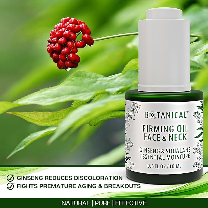 Botanical Face & Neck Firming Oil | Anti-Wrinkle Ginseng & Squalane Serum w/Gua Sha Lift Scraper | Organic, Pure, Natural Skincare (0.6 fl oz | 18 ml)-BrightBean Baby