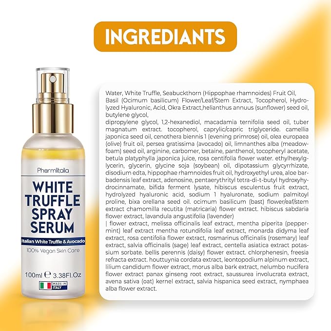 Italian White Truffle Spray Serum - Vegan Skin Care - Face Mist Hydrating Spray with Avocado & White Truffles - Face Serum for Radiant Skin - 3.38 Fl Oz-BrightBean Baby