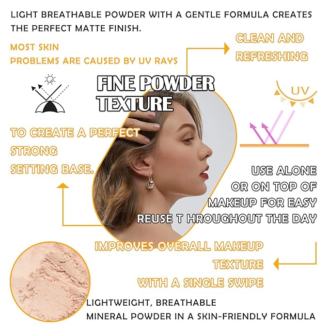 2PCS Mineral Sunscreen Setting Powder Makeup,Translucent Powder SPF 50 PA++++,Oil Control Long Lasting Face Setting Powder Sunscreen,Matte Finish,Lightweight,Breathable,All Skin-BrightBean Baby